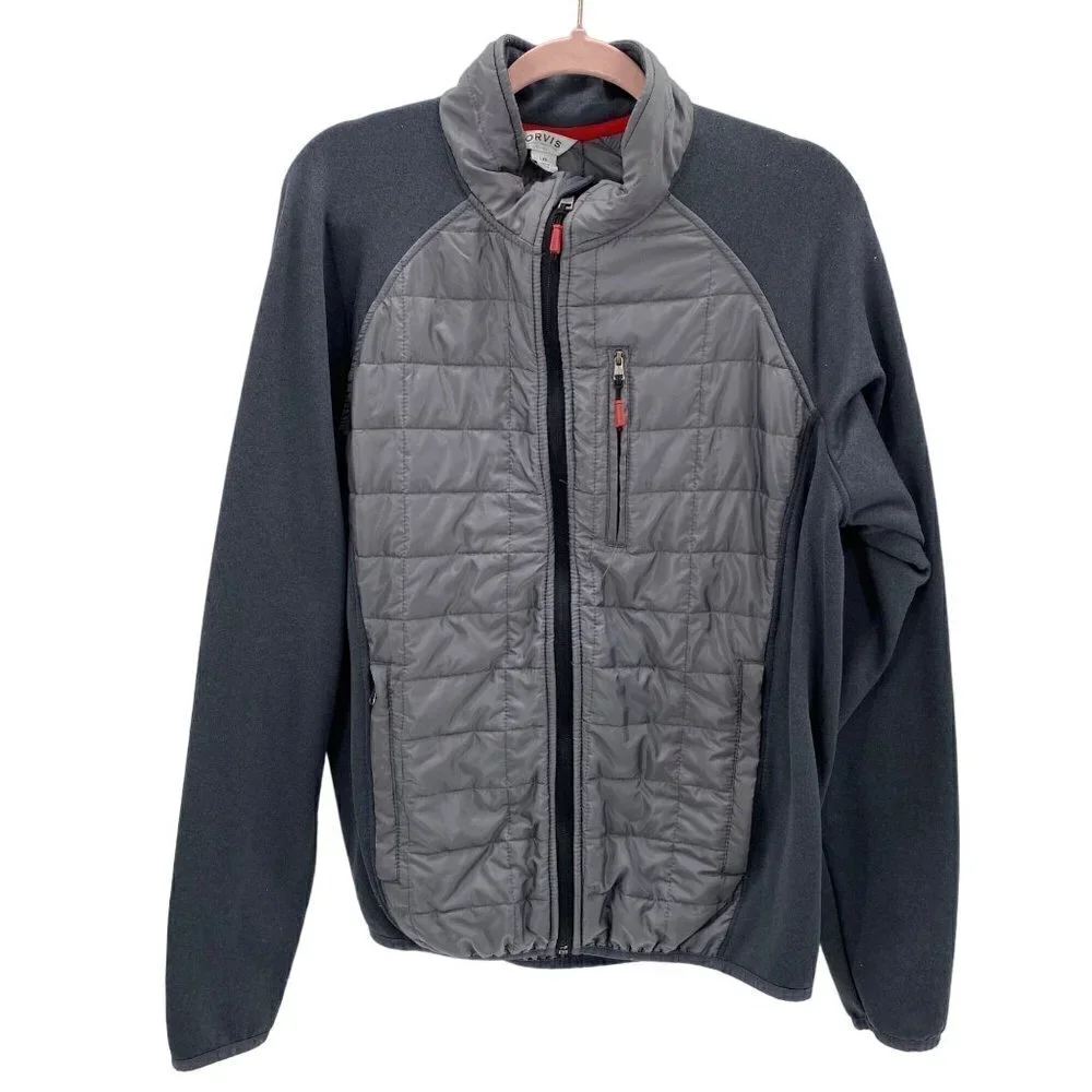 ORVIS CLASSIC COLLECTION MENS GRAY QUILTED SOFT SHELL CASUAL JACKET COAT SZ L